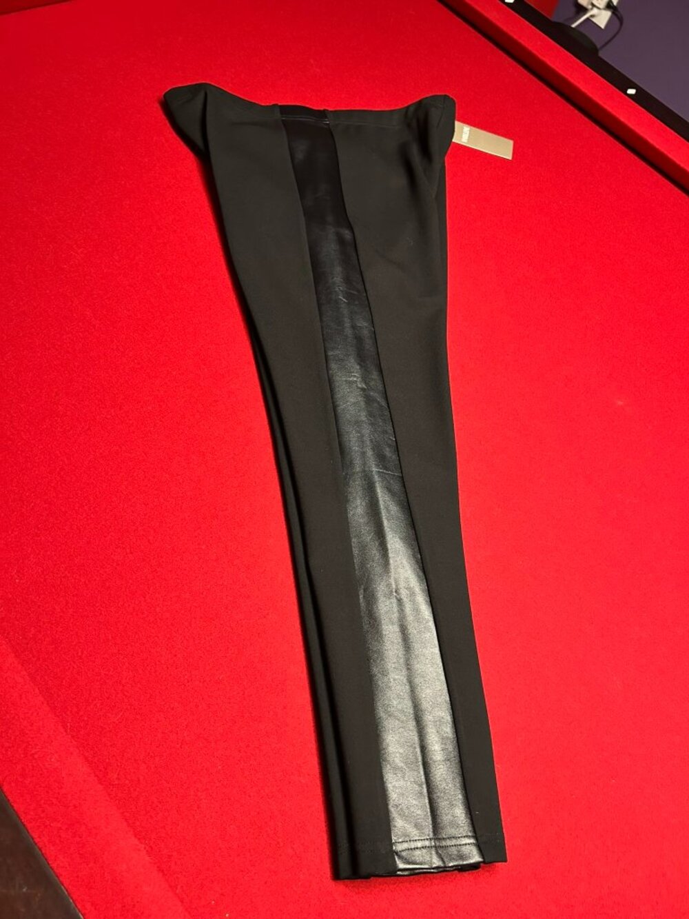 Madeleine Black Faux Leather Trim Ponte Pants Size 16 | Tuxedo Stripe | NWT